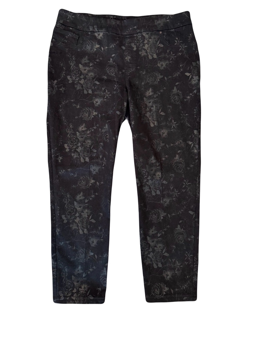 Chico's Black Straight Leg Floral Print Pants XL